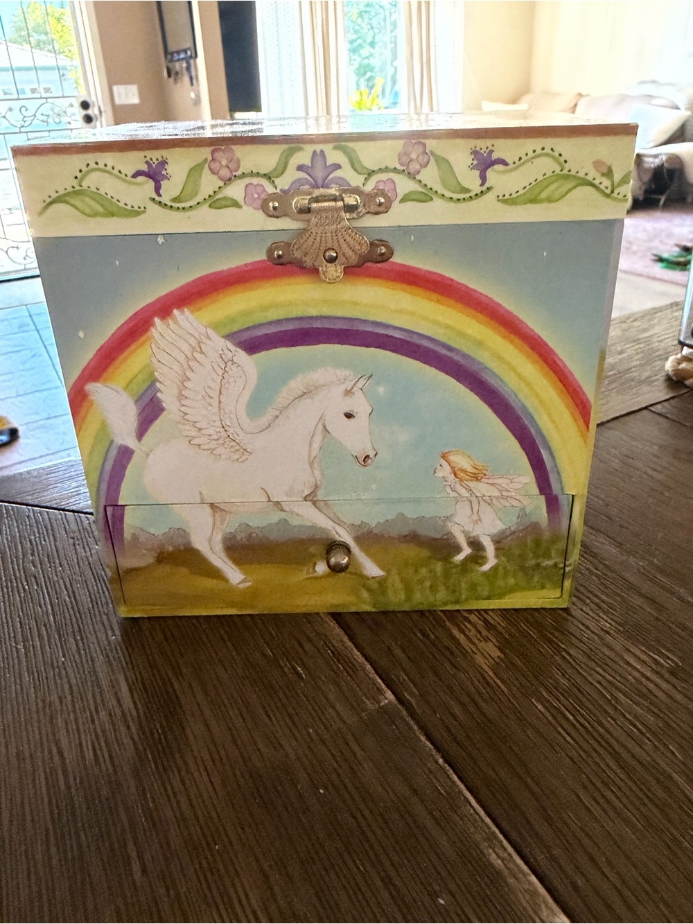 Unicorn Jewelry Music Box with Rainbow Artwork